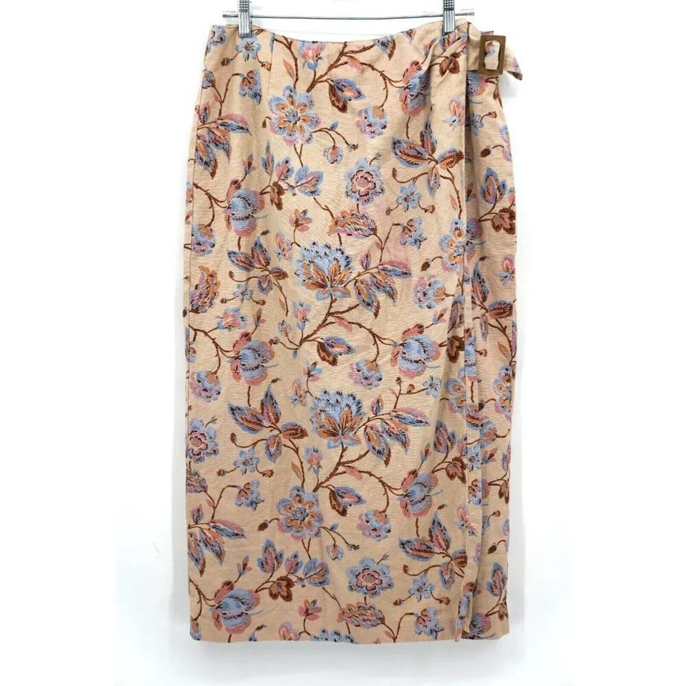 Charter Club Skirt‎ Women 14 Floral Long Linen Blend Career Workwear Business